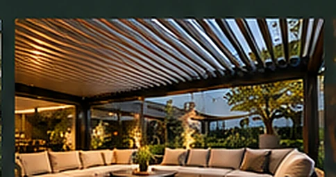 Comfortabele loungeset onder een modern lamellendak