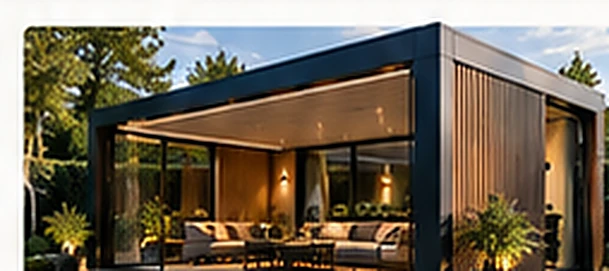 Moderne cube veranda met warme verlichting