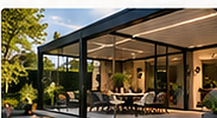 Luxe zwarte glazen veranda bij een woning
